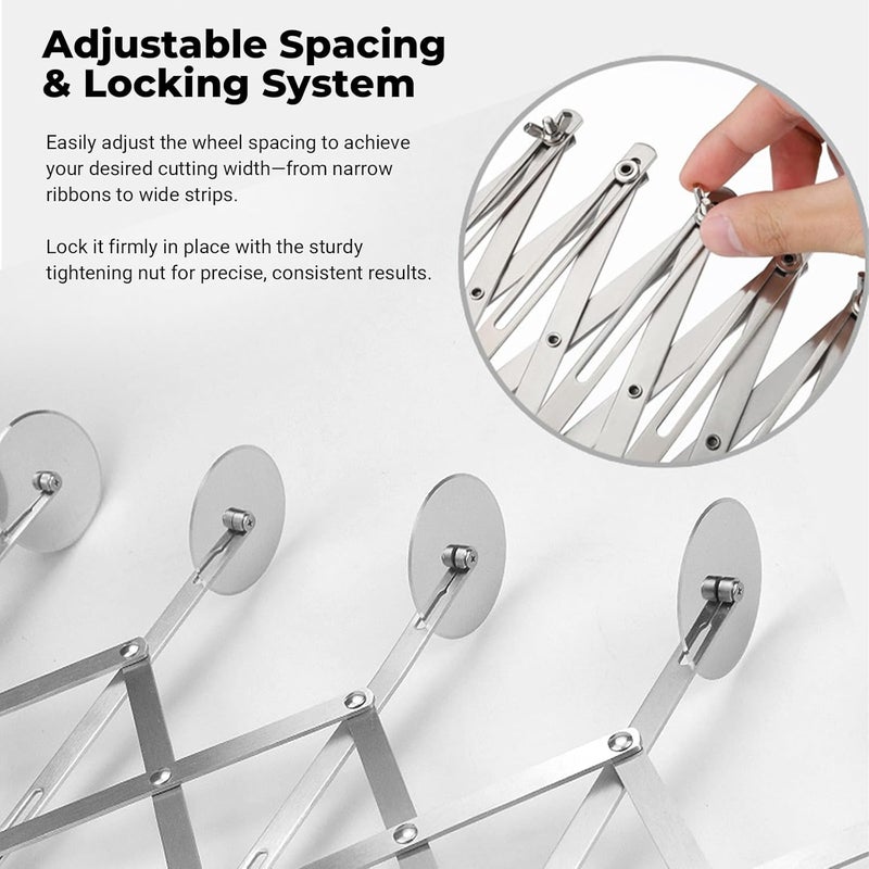 Amroicus 5 Wheel Pastry Cutter, Stainless Steel Pizza Slicer, Expandable Dough Cutter, Multi-Round Pastry Knife, Baking Cutter Roller Cookie Ravioli Cutter Wheel Divider - Image 3